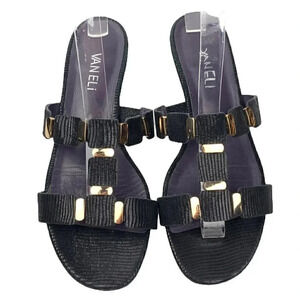 Vaneli womens heels size 7.5 black snakeskin print slid wedges coastalgranny